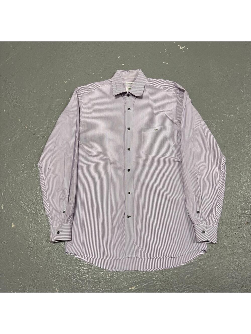 Vintage 90s Lacoste Purple and White Striped Button Down Oxford Shirt